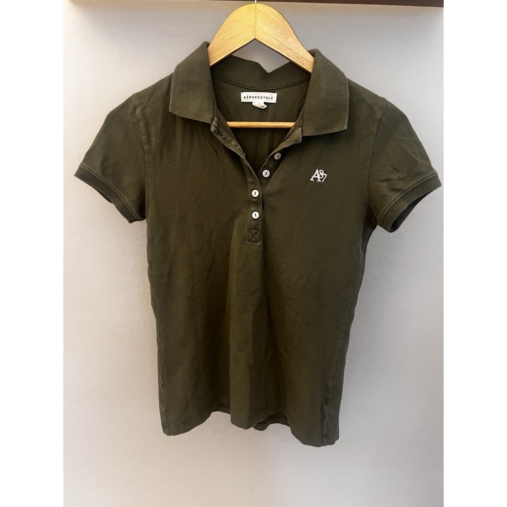 AEROPOSTALE Polo Shirt Y2K 90s Medium Green Short Sleeve Golf Collared A87 Logo
